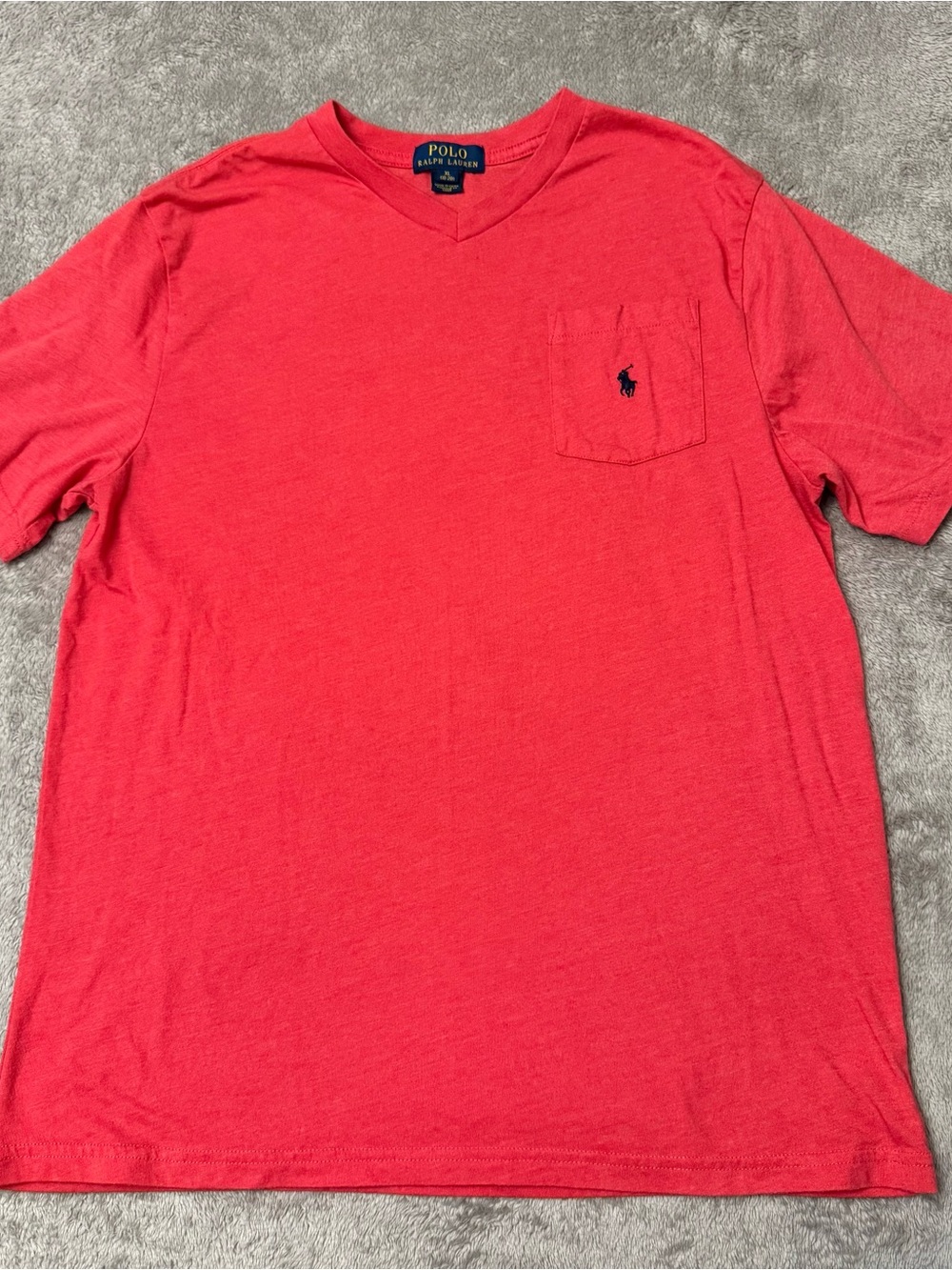 Polo by Ralph Lauren Men's Coral-Red V-Neck Pocket Tee, XL